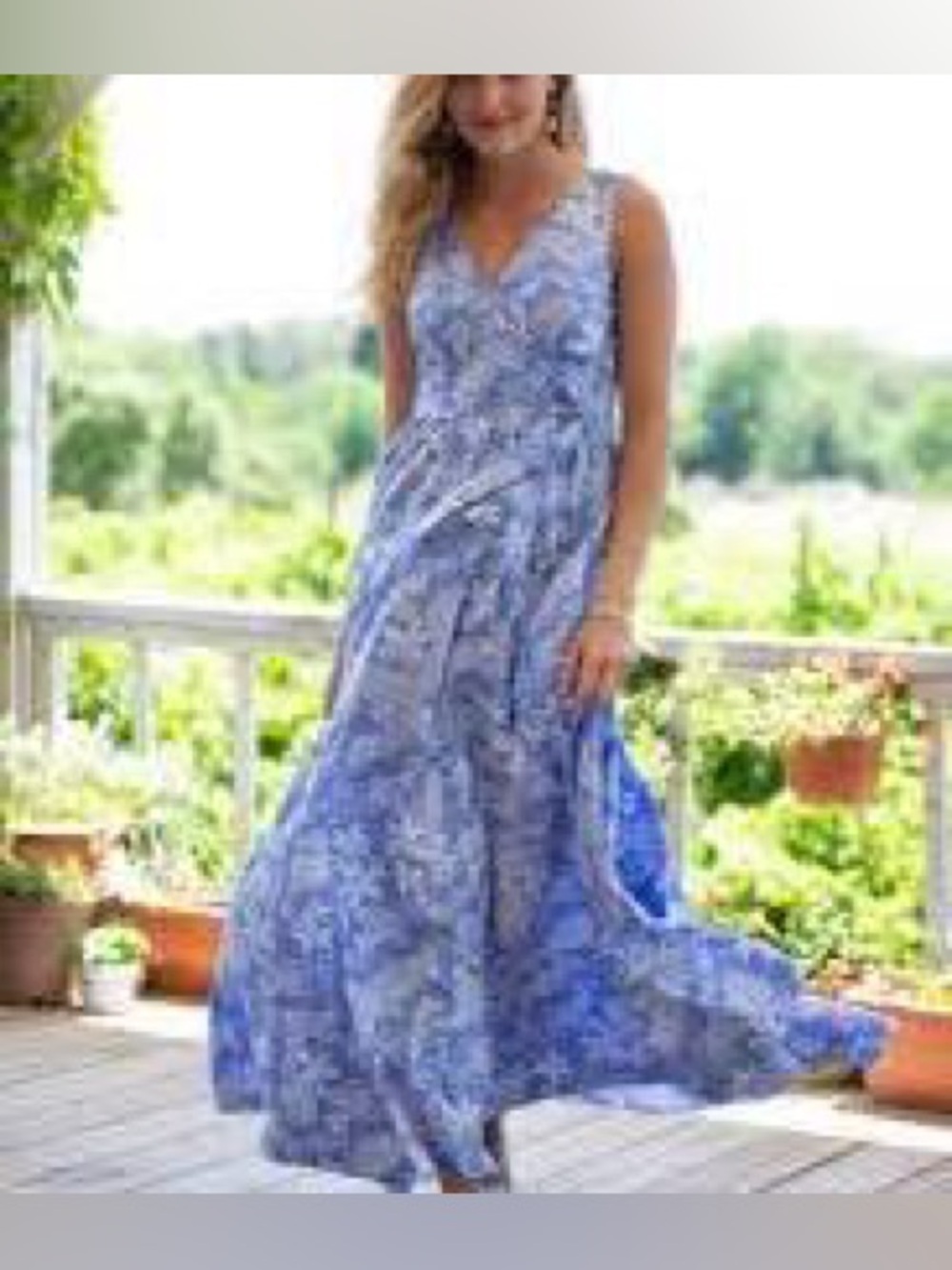 NWOT Annabella Sleeveless Blue Floral Maxi Dress - V-Neck